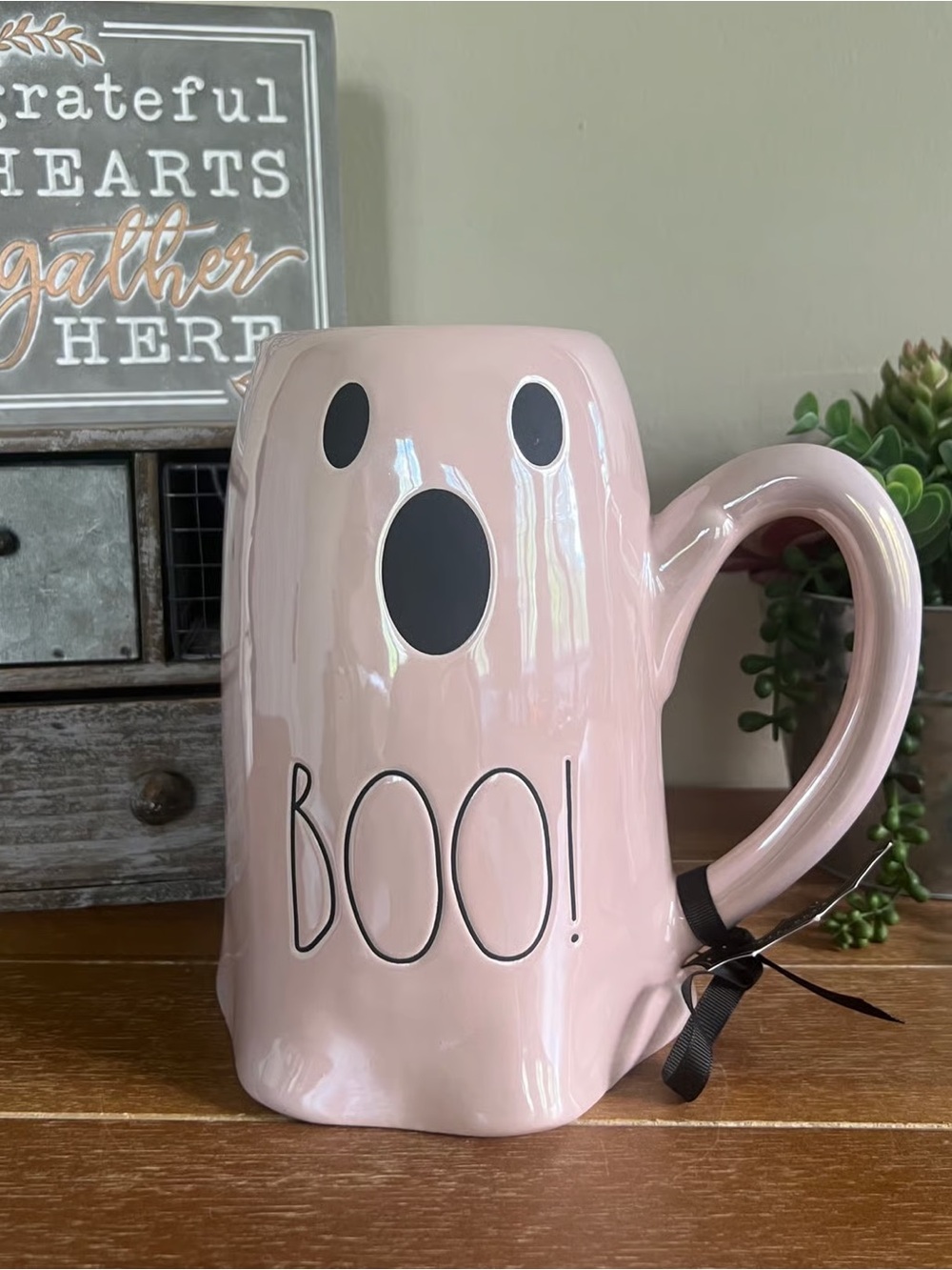 New Large Pink Iridescent Rae Dunn Ghost Pitcher BOO